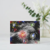 4 juli verjaardags vuurwerkfeest briefkaart (Staand voorkant)