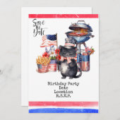 4 juli Verjaardagsfeest Uitnodiging Amerikaans the (Voorkant / Achterkant)