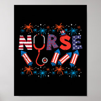 4 juli Verpleegster Stethoscoop Patriottische Scru Poster