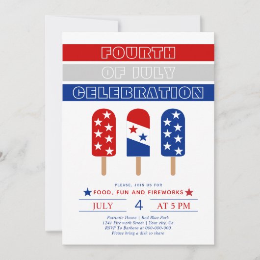 4 juli viering blauw, rood, wit ijs pop kaart (Voorkant)