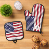 4 juli Vlag van Amerika Custom Ovenwant & Pannenlap Set (Top down)