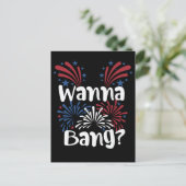 4 juli - Volwassen Mannen Fireworks Joke Briefkaart (Staand voorkant)