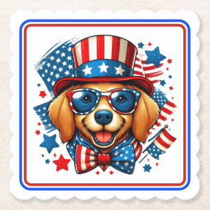 4 juli VS Patriottische Hond Onafhankelijkheidsdag Kartonnen Onderzetters