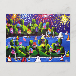 4 juli Vuurwerk Folk Art Briefkaart