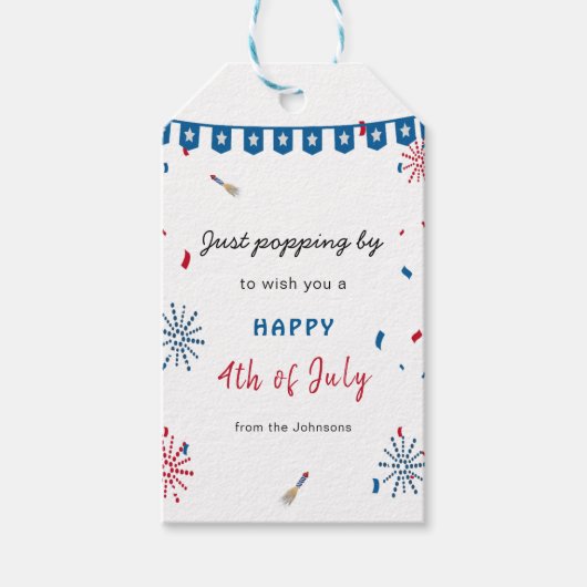 4 juli Vuurwerk Happy Fourth Independence Cadeaulabel (Voorkant)