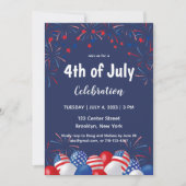 4 juli Vuurwerk Modern Blue Party Kaart (Voorkant)