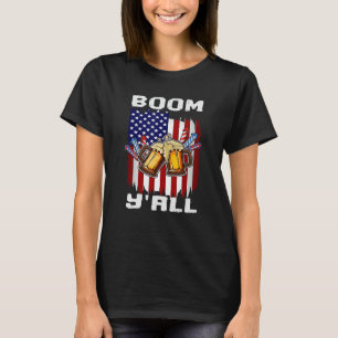 4 juli Vuurwerk Party Boom Yall US Flag Pat T-shirt