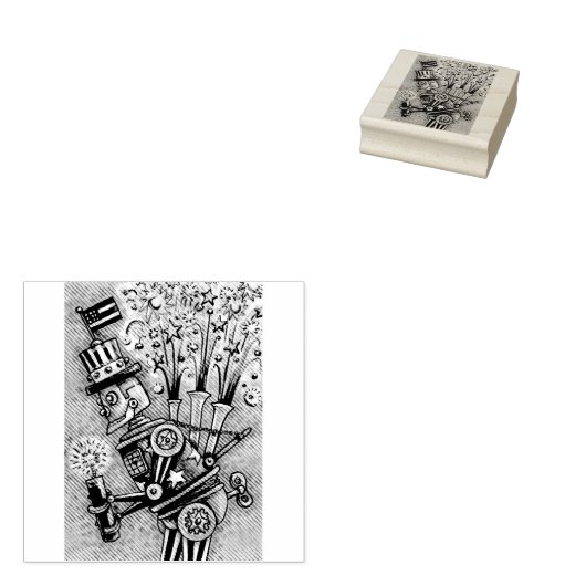 4 JULI VUURWERK ROBOT STEAMPUNK RUBBER STEMPEL (Gestempeld)