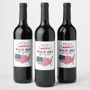 4 juli Vuurwerk USA Rood Wit Blauwe Vlag Wijn Etiket