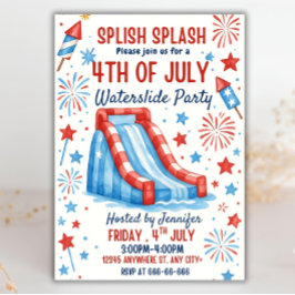 4 juli Waterslide Party Invitation Sjabloon Kaart