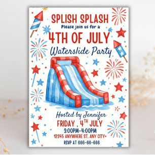 4 juli Waterslide Party Invitation Sjabloon Kaart