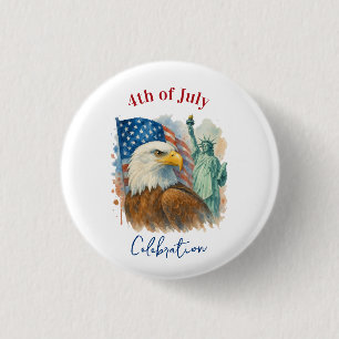 4 juli waterverf Eagle Patriottisch Ronde Button 3,2 Cm