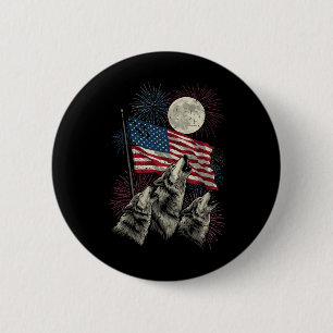 4 juli Wolven Maan Meme Grappig Usa Vlag Mannen Wo Ronde Button 5,7 Cm