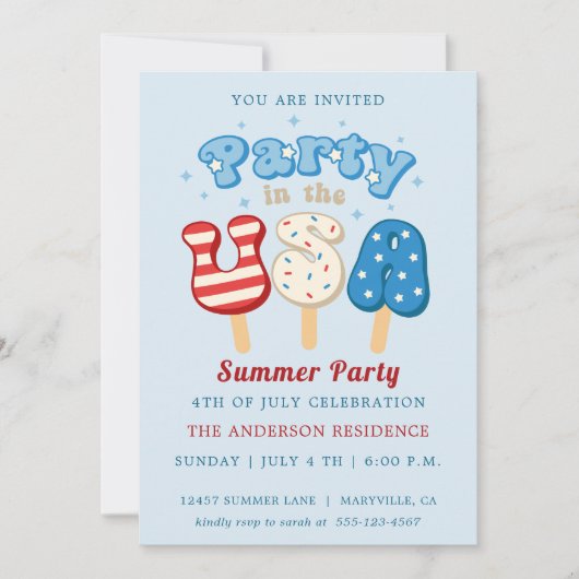 4 juli zwembad en ijsfeest uitnodiging (Voorkant)