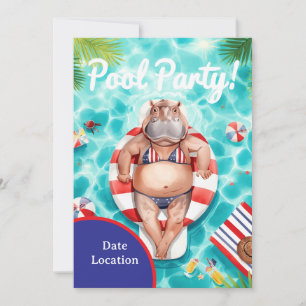 4 juli zwembadfeest met nijlpaard in bikini kaart