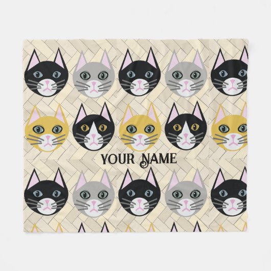 4 katten, visgraat beige fleece deken (Voorkant (Horizontaal))