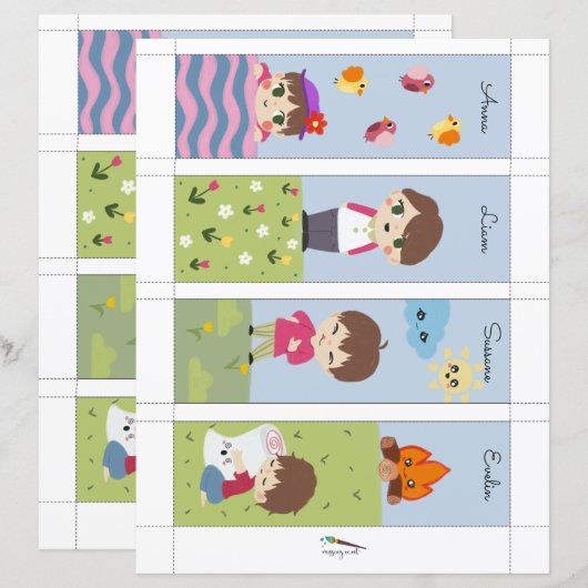 4 Kawaii Camping Friends Editable Bladwijzer (Voorkant / Achterkant)