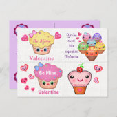 4 Kawaii Cupcake Valentijnse Kaarten Feestdagenkaart (Voorkant / Achterkant)
