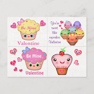 4 Kawaii Cupcake Valentijnse kaarten Feestdagenkaart