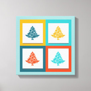 4 kerstbomen Retrodesign Canvas Afdruk