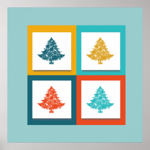 4 kerstbomen Retrodesign Poster