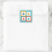 4 kerstbomen Retrodesign Vierkante Sticker (Tas)