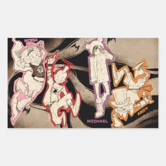 4 Kleine Monsters - Groep Rechthoekige Sticker (Voorkant)