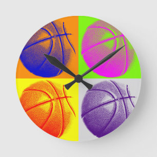 4 Kleuren Pop Art Basketbal Ronde Klok