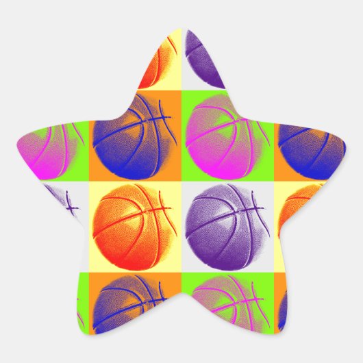 4 Kleuren Pop Art Basketbal Ster Sticker (Voorkant)