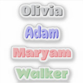 4 kleurrijke retro Kinderen | Aangepaste naam Stic Sticker (Voorkant)