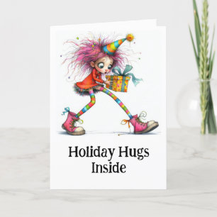 **4 Kleurrijke Whimsical Christmas Girl Gift AP97 Bedankkaart