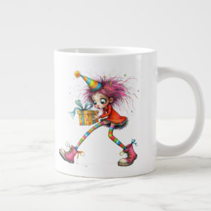* 4 Kleurrijke Whimsical Kerst Meisje Cadeau AP Extra Grote Beker
