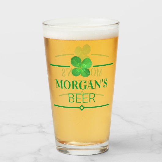 4 Leaf Clover Cool Personalized Irish Shamrock Glas (Voorkant gevuld)
