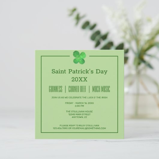 4 Leaf Clover Irish Shamrock St Patricks Day Kaart (Staand voorkant)