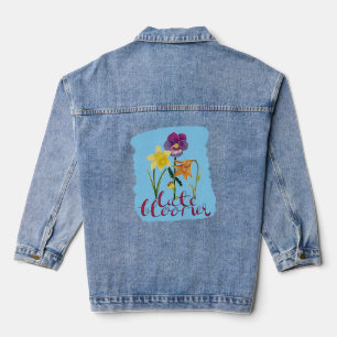 4 Lente- en zomerbloemen met fancy tekst Denim Jacket