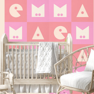 4 letter baby naam roze kinderkamer decor wallpape behang
