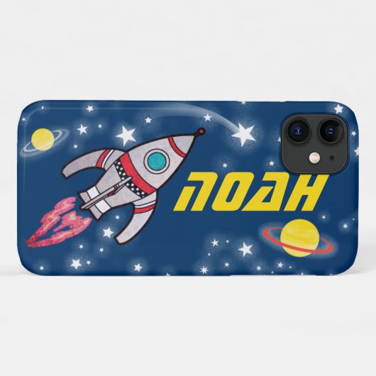 4 letter genoemd Space Rocket Blauw Geel Case-Mate iPhone Case (Achterkant (horizontaal))