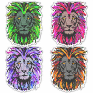 4 Lion head stickers - Lion stickers