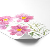 4 magenta kosmos bloemeninkt en waterverf poster (Hoek)