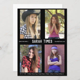 4 Modèle photo Acteur carte Comp Modèle noir