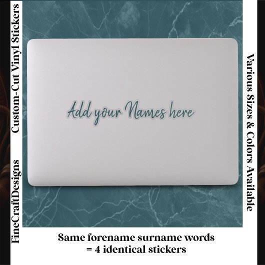 4 Modern Custom Name Laptop Stickers Set Teal