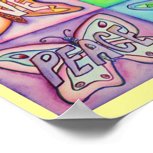 4 Mots Papillon Ailes d'Art Inspirationnel Affiche (Coin)