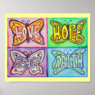 4 Mots Papillon Ailes d'Art Inspirationnel Affiche