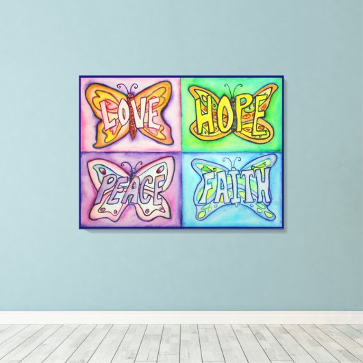 4 Mots Papillon ailes de toile enveloppé Peinture (Insitu (Plancher de Bois))