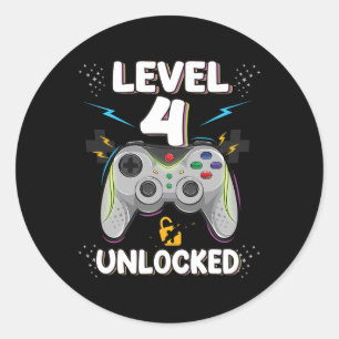 4 Ontgrendeld Video Game 4e Verjaardag Gamer Gift Ronde Sticker