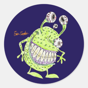 4-oog monster groen buitenaards wezen ronde sticker