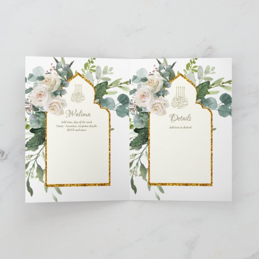 4 Page NIKAH WALIMA Invitation Roses blanches Mer (Intérieur)