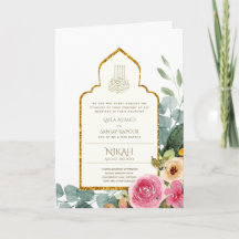 4 Pagina NIKAH WALIMA nodigt roze Floral Islamic W