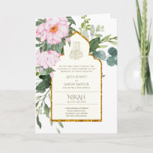 4 Pagina NIKAH WALIMA nodigt roze Floral Islamic W