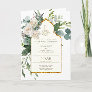4 pagina NIKAH WALIMA nodigt White Roses Islamic W Kaart